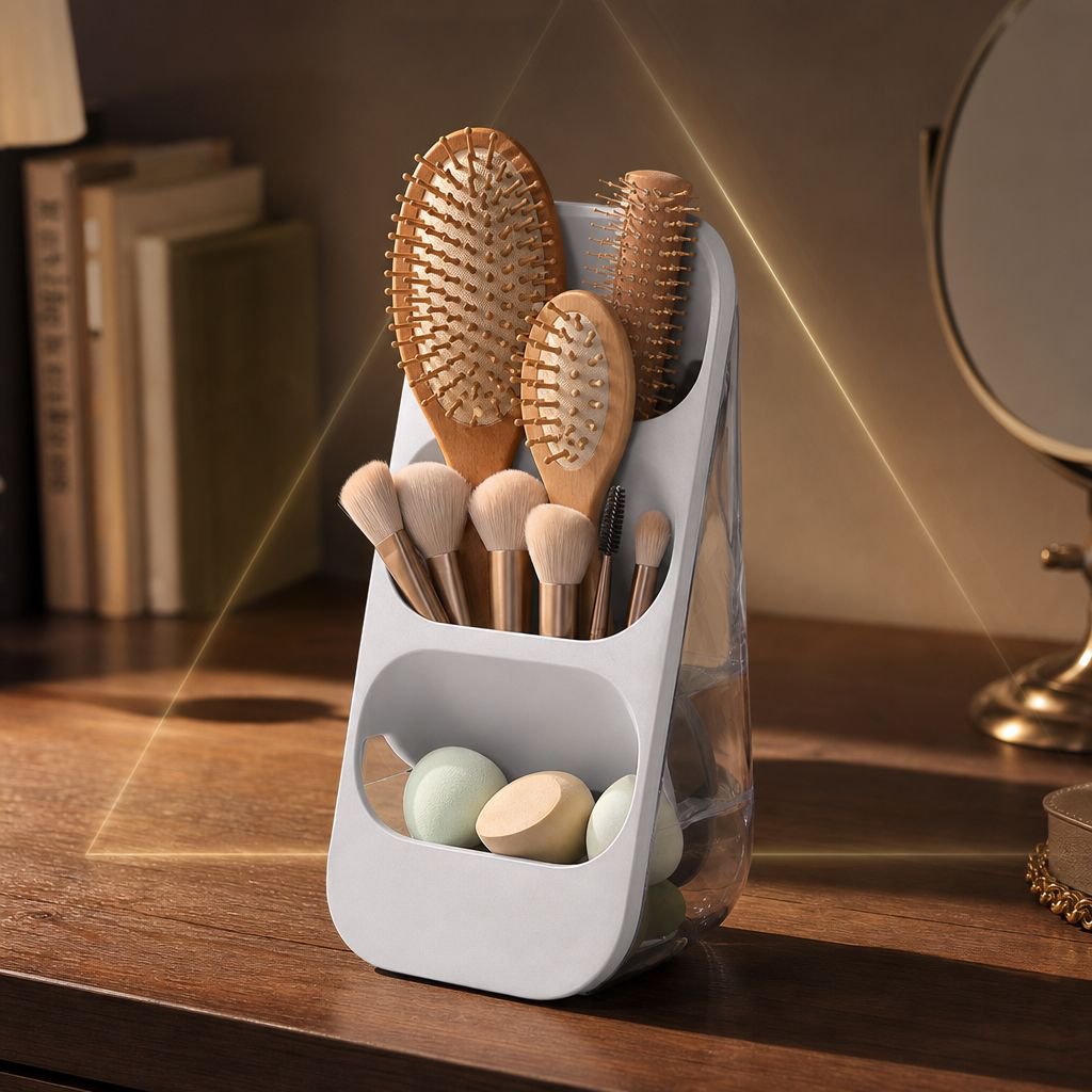 Multi-Purpose 3-Tier Desktop Storage Box for Makeup Brushes, Utensils, and Stationery