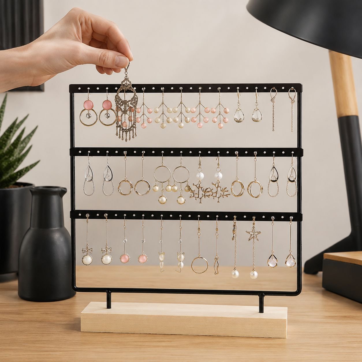 Space-saving earring rack for bedroom or closet