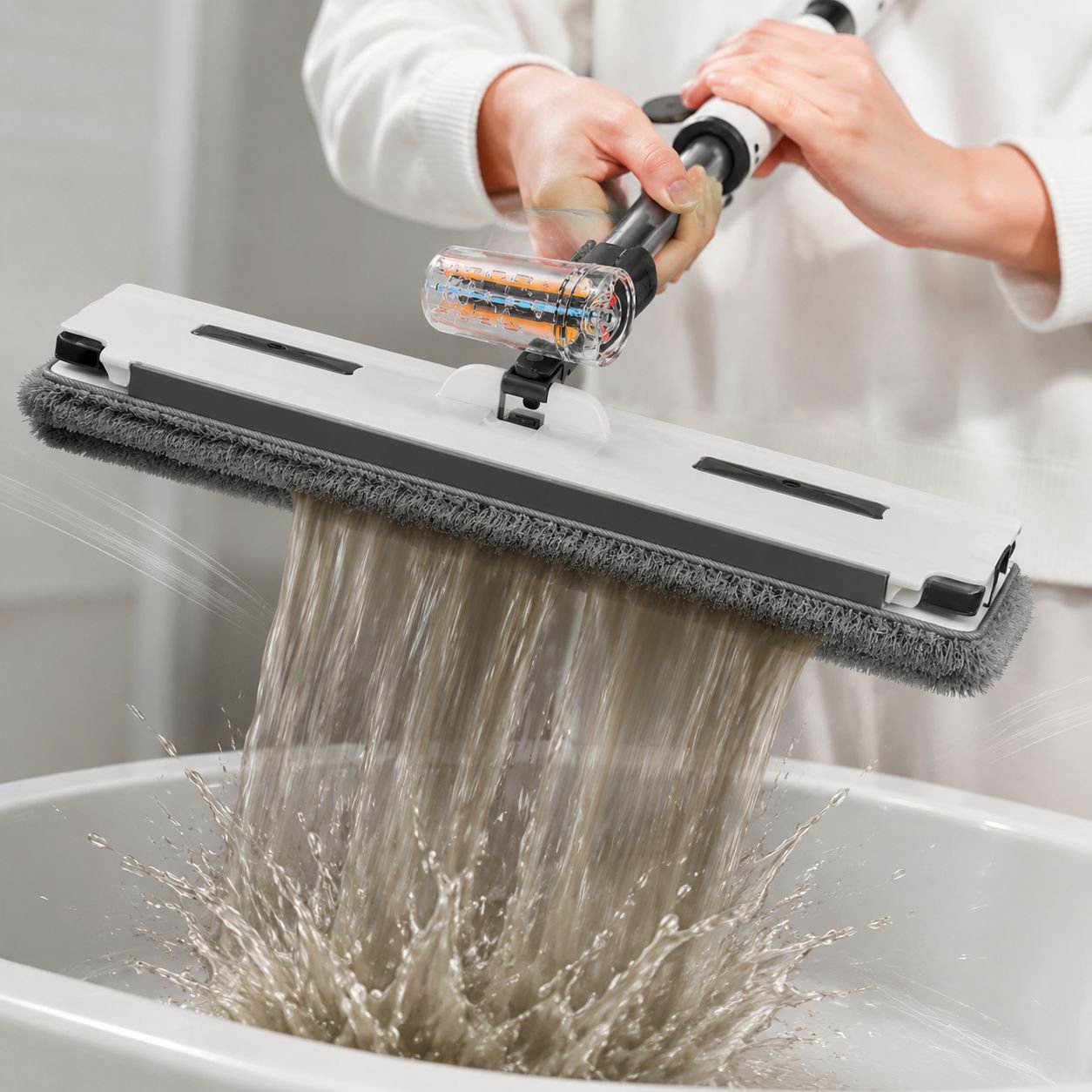 Splash-proof bucket system for hands-free use