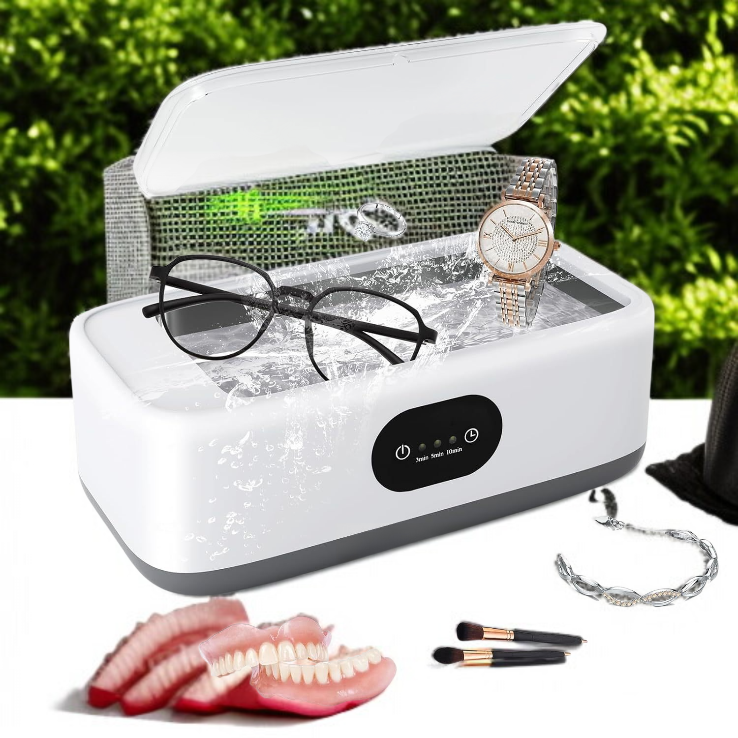 Gebissreinigungsmaschine mit transparentem Deckel und Ultraschall