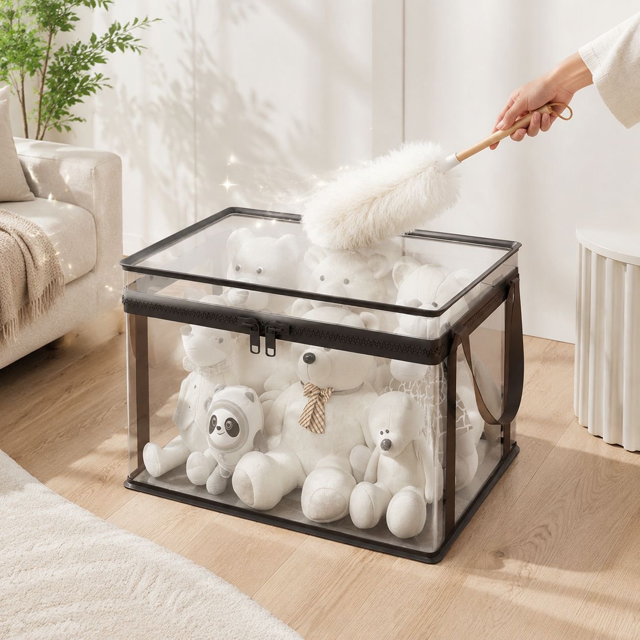Durable storage basket with secure lid for toys