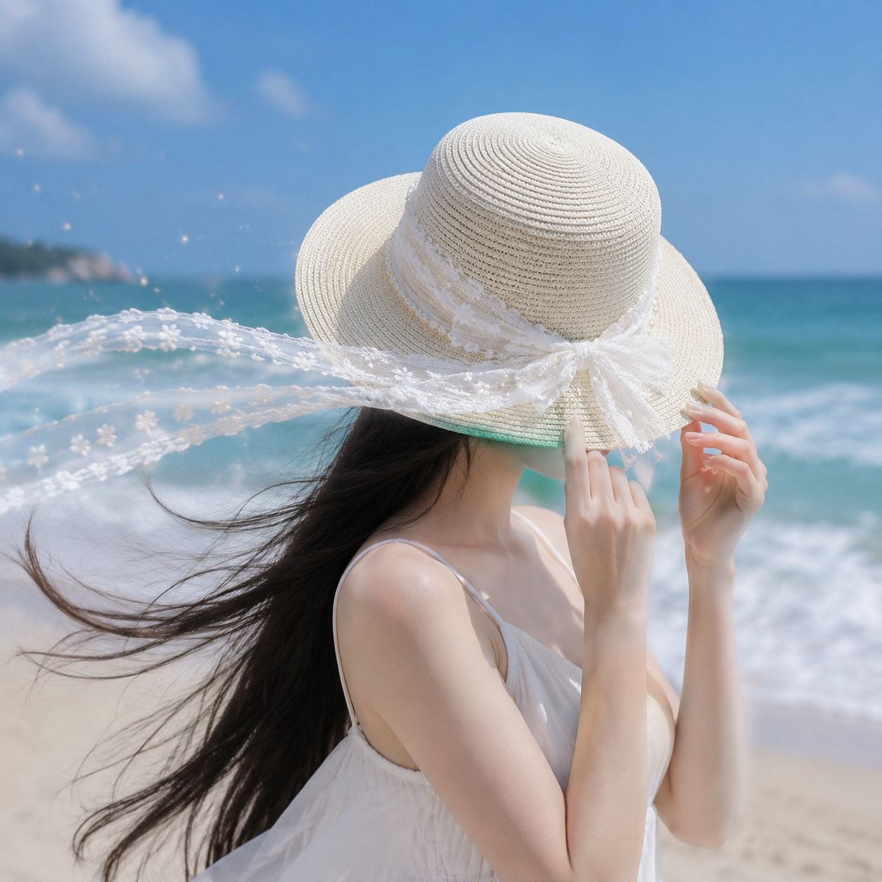 통기성 좋은 밀짚 소재의 선캡