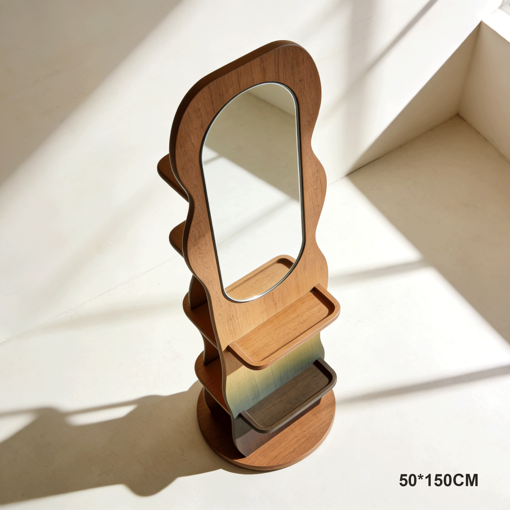 玄関に設置された鏡付き収納ラック