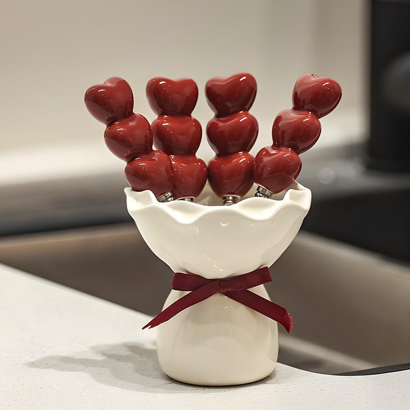 Elegantes Keramik-Fruchtgabel-Set mit praktischem Aufbewahrungstopf