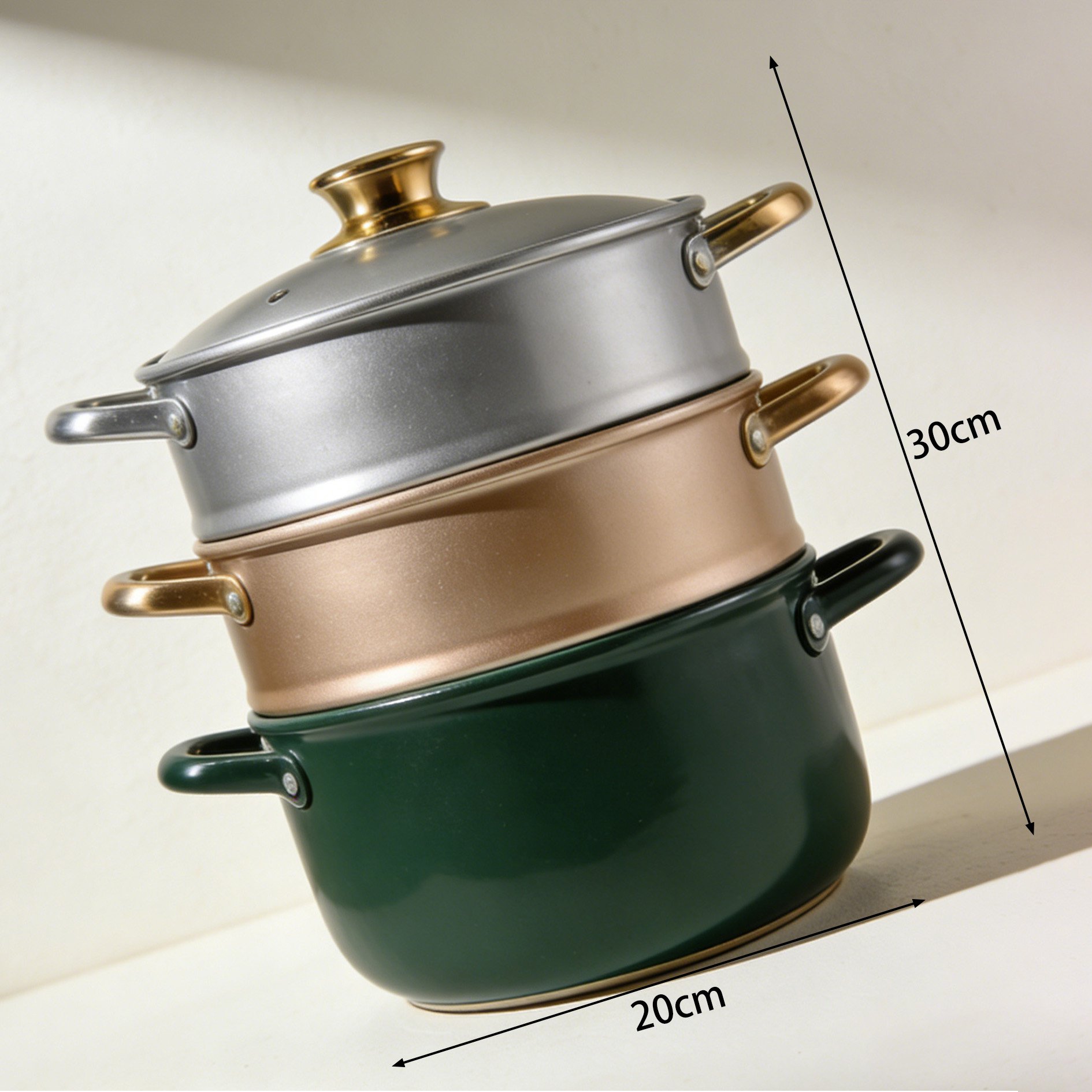 Durable handles on stainless steel steamer pot