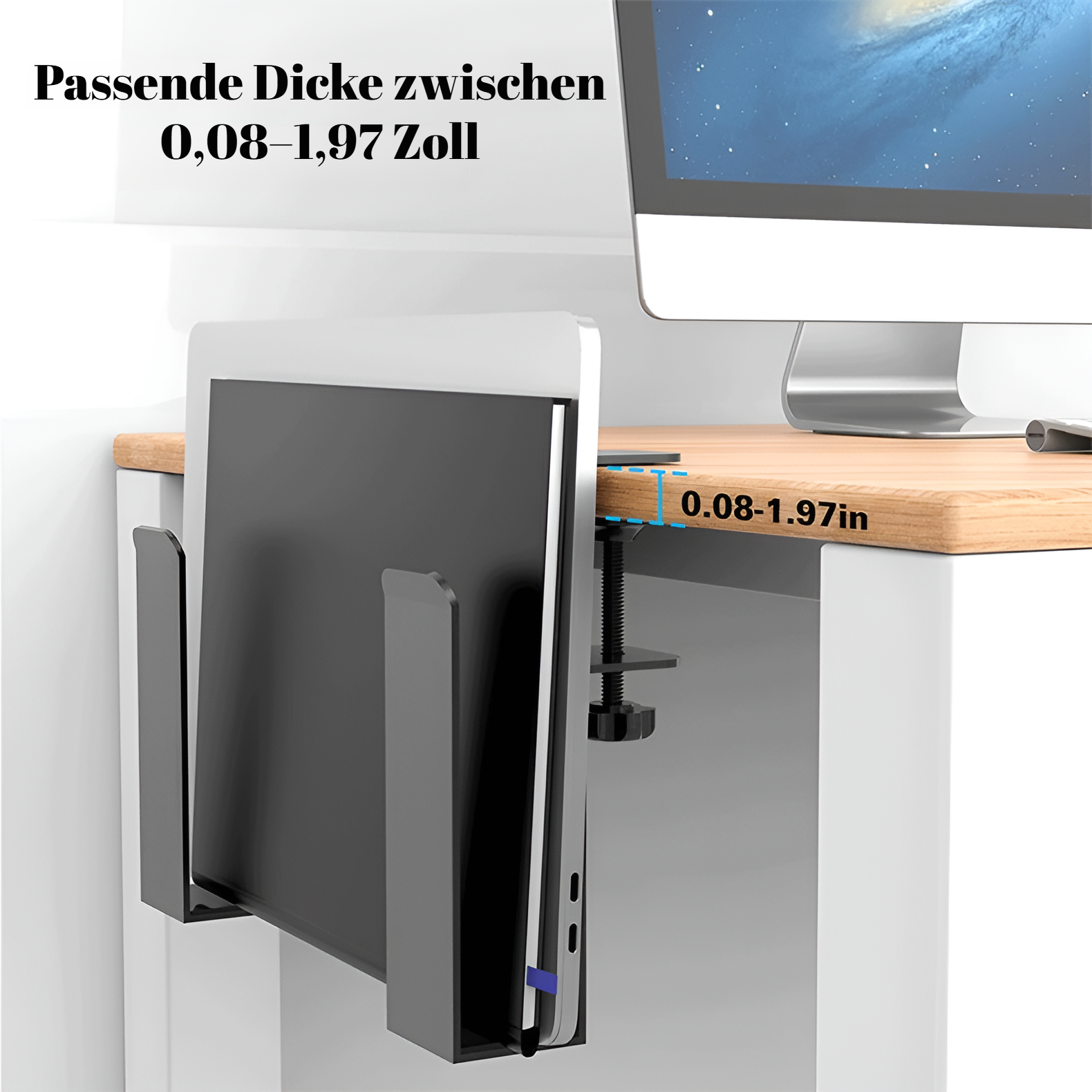 Verstellbarer seitlicher Laptopständer für den Schreibtisch, ohne Durchschlagfunktion, seitlicher Ta