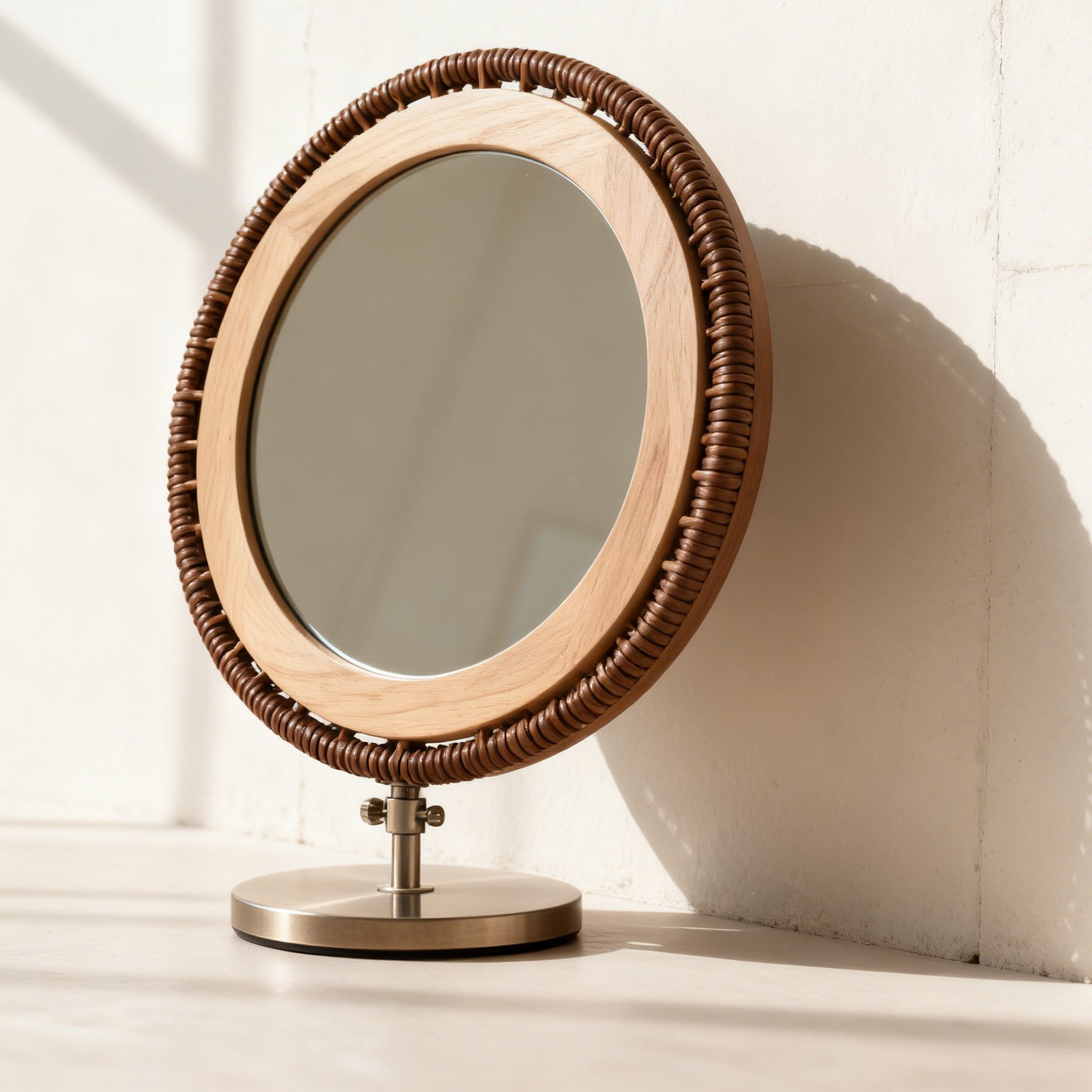 라탄 프레임 원목 화장용 거울 세트 전체 이미지