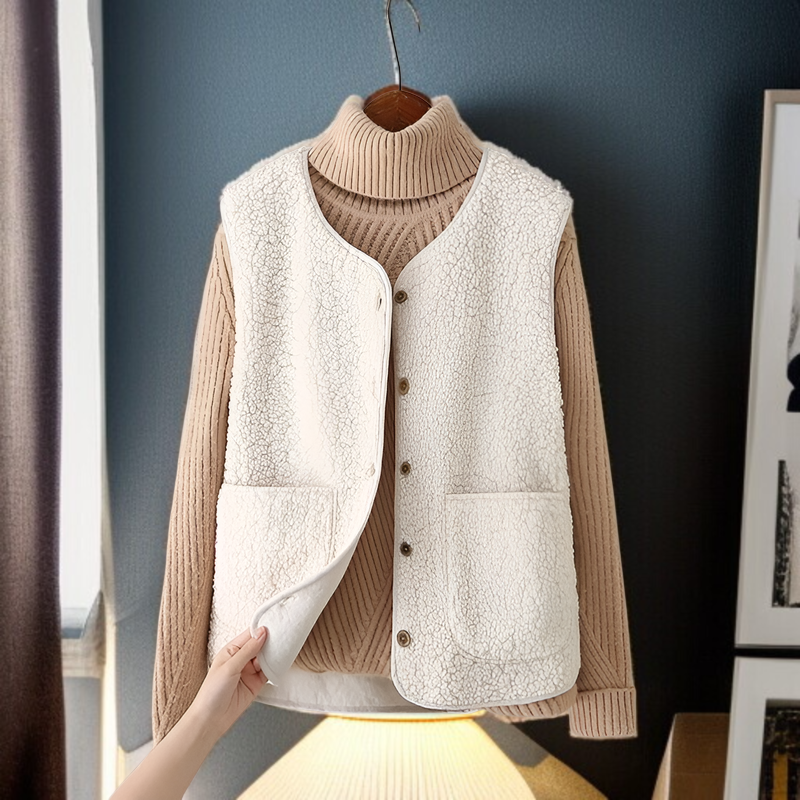 2025年秋冬新作レディースファー裏地ベスト着用イメージ