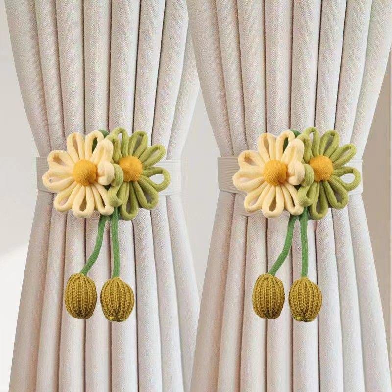 สายรัดม่านห้องนอนลายดอกไม้ ปรับได้ 1 คู่