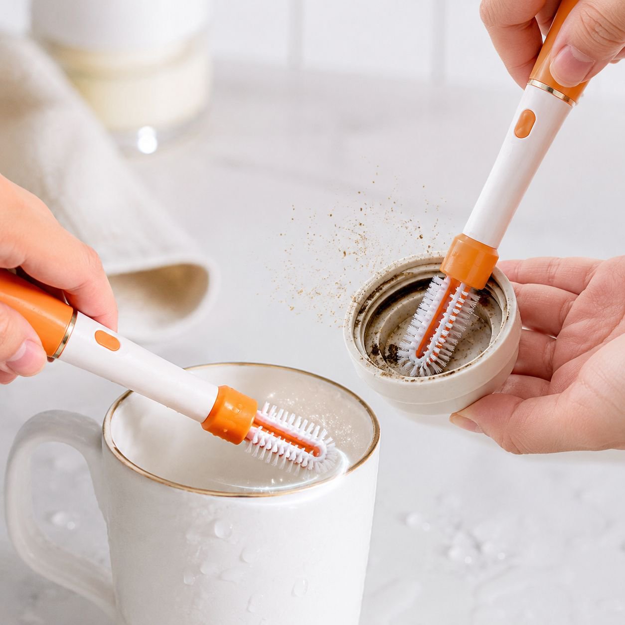 Three-in-One Household Cleaning Brush Long Handle Crevice Cup Brush