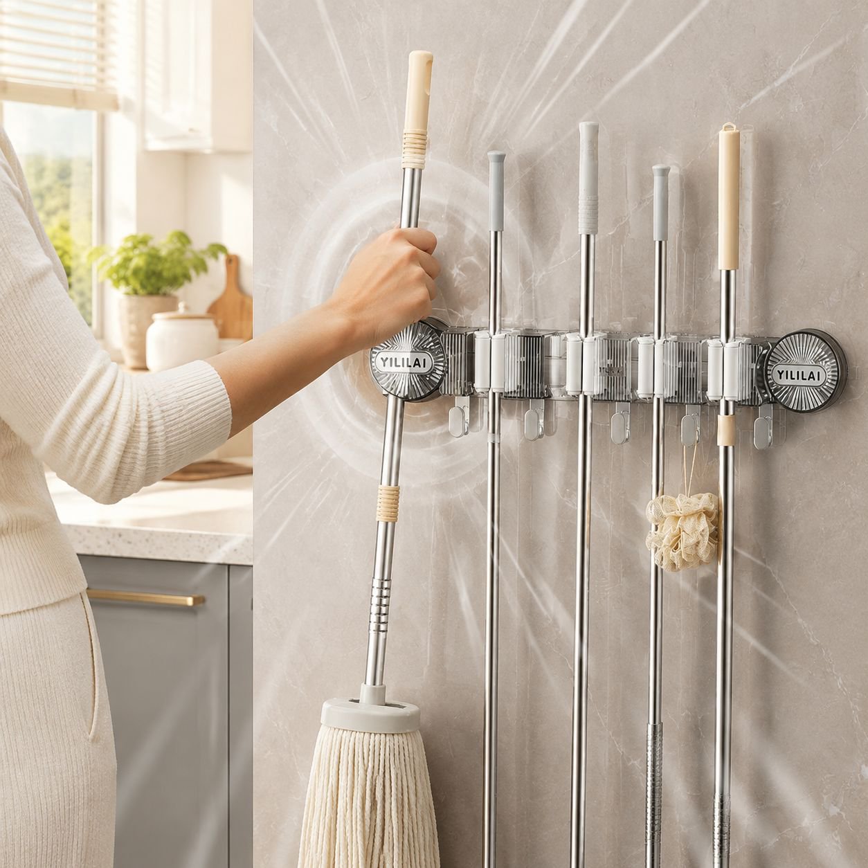 Home Multifunctional Organizer Joint row Bathroom Suction Cup Mop Clip