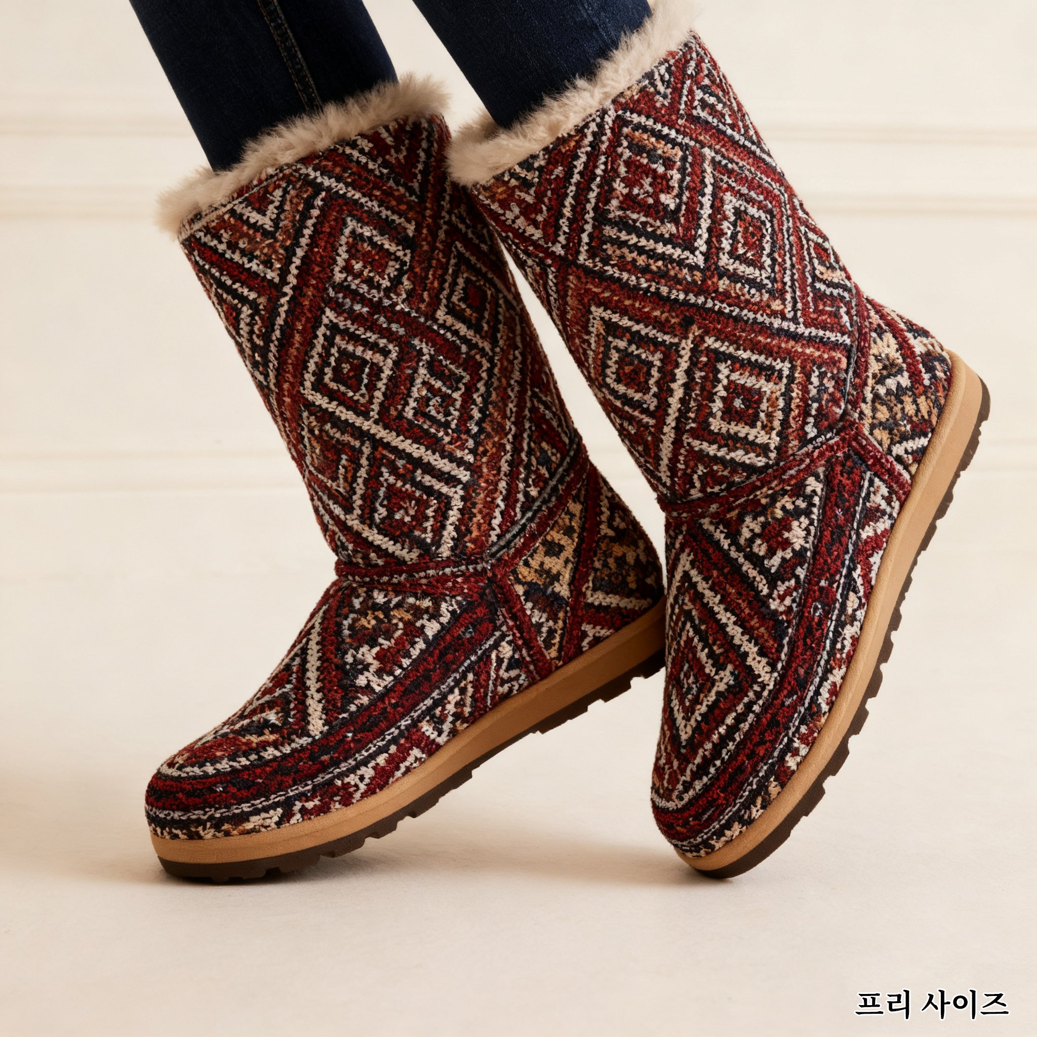 따뜻한 롱 레드 면화 부츠 전체 이미지