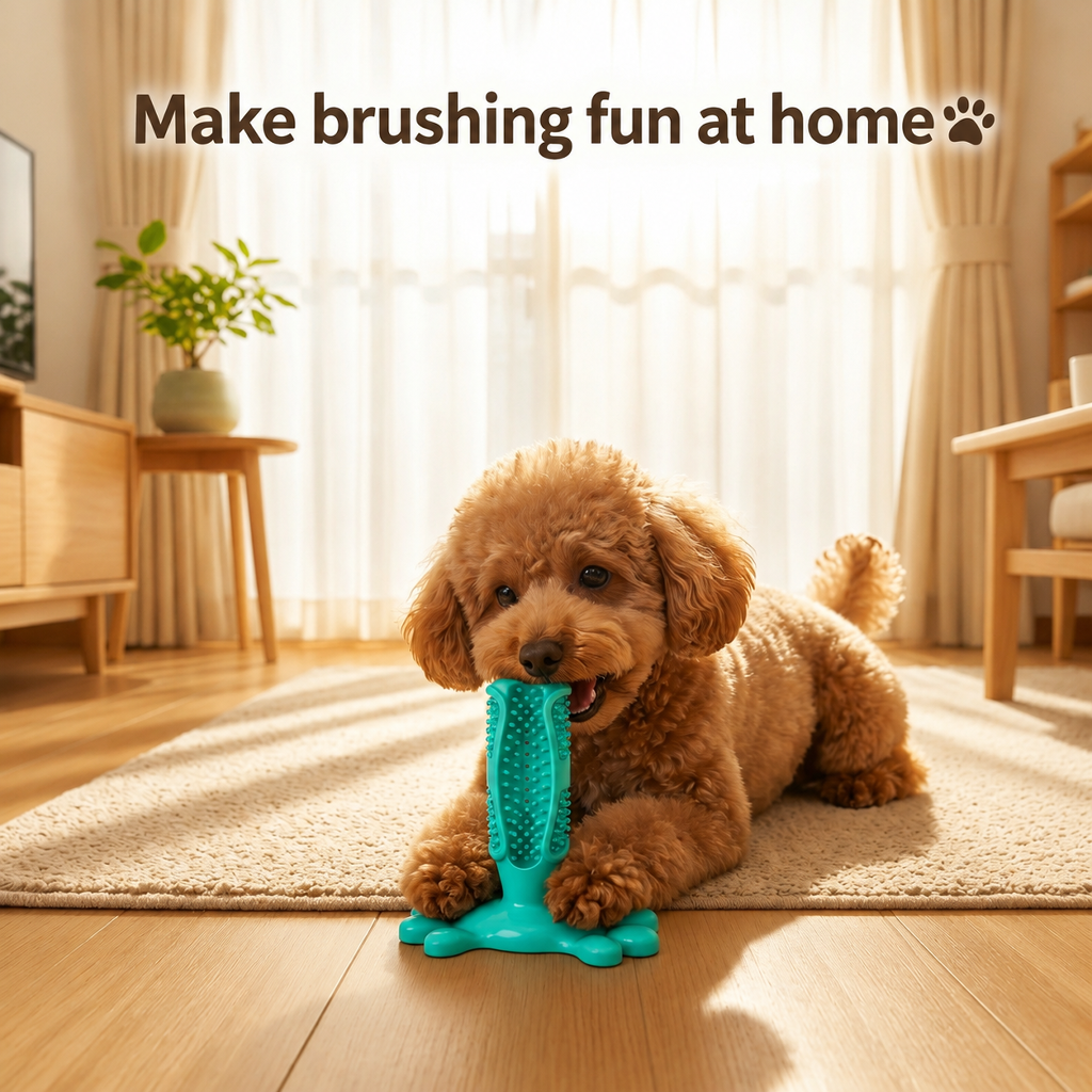 Dog toothbrush designed to improve dental health.