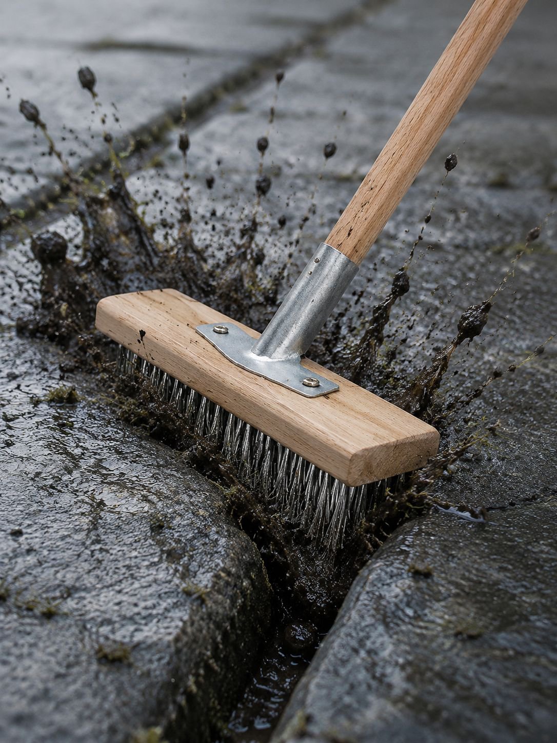 Efficient bathroom cleaning with durable long handle brush