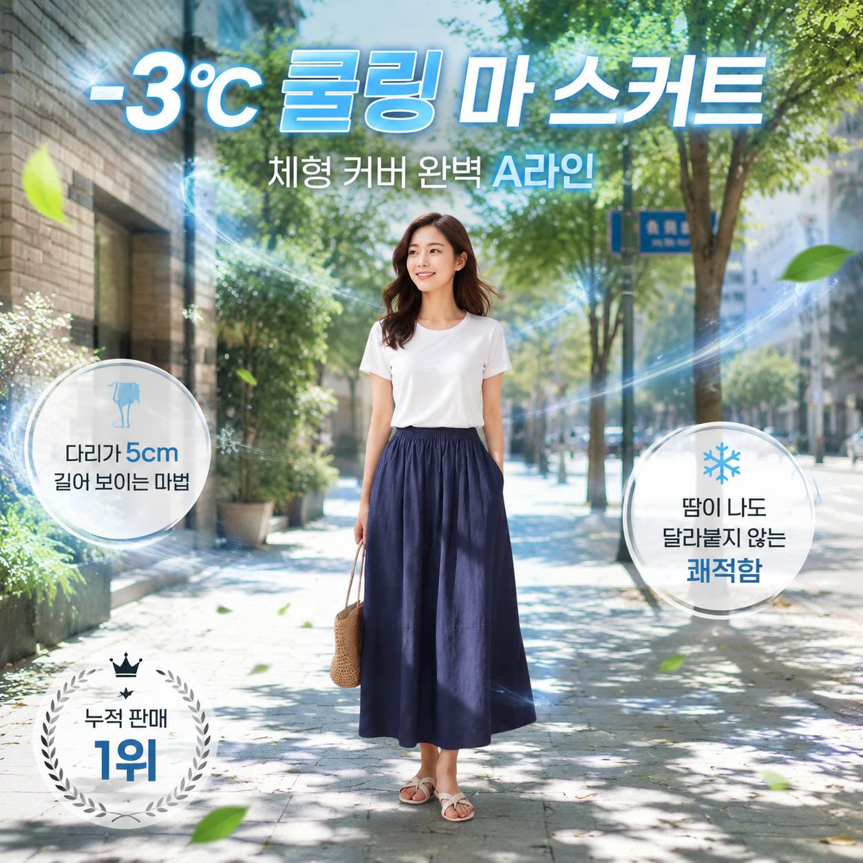 린넨 혼방 하이웨스트 A라인 롱스커트 여름 반신치마
