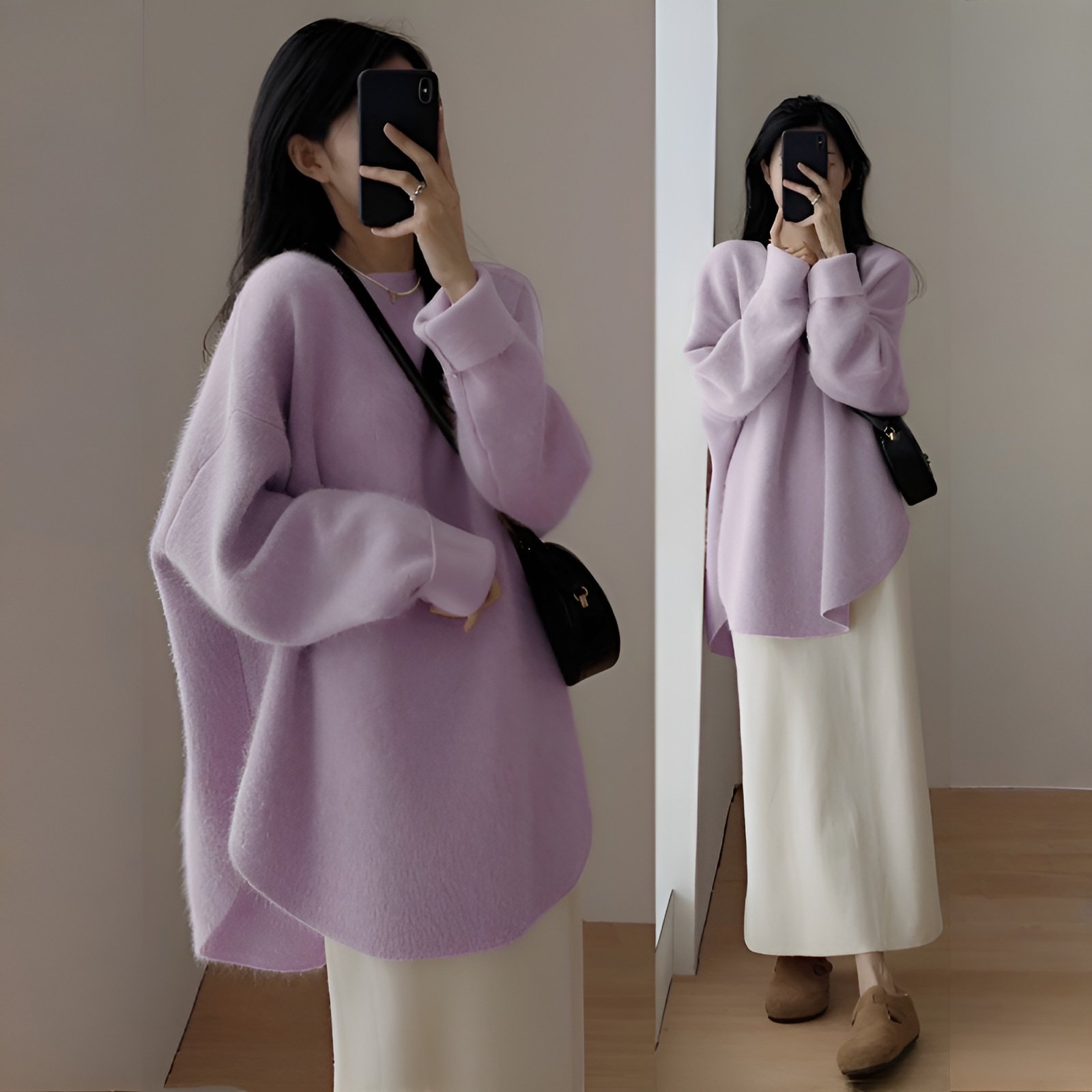 韓国風レディースニット秋冬新作ゆったりセーター正面画像