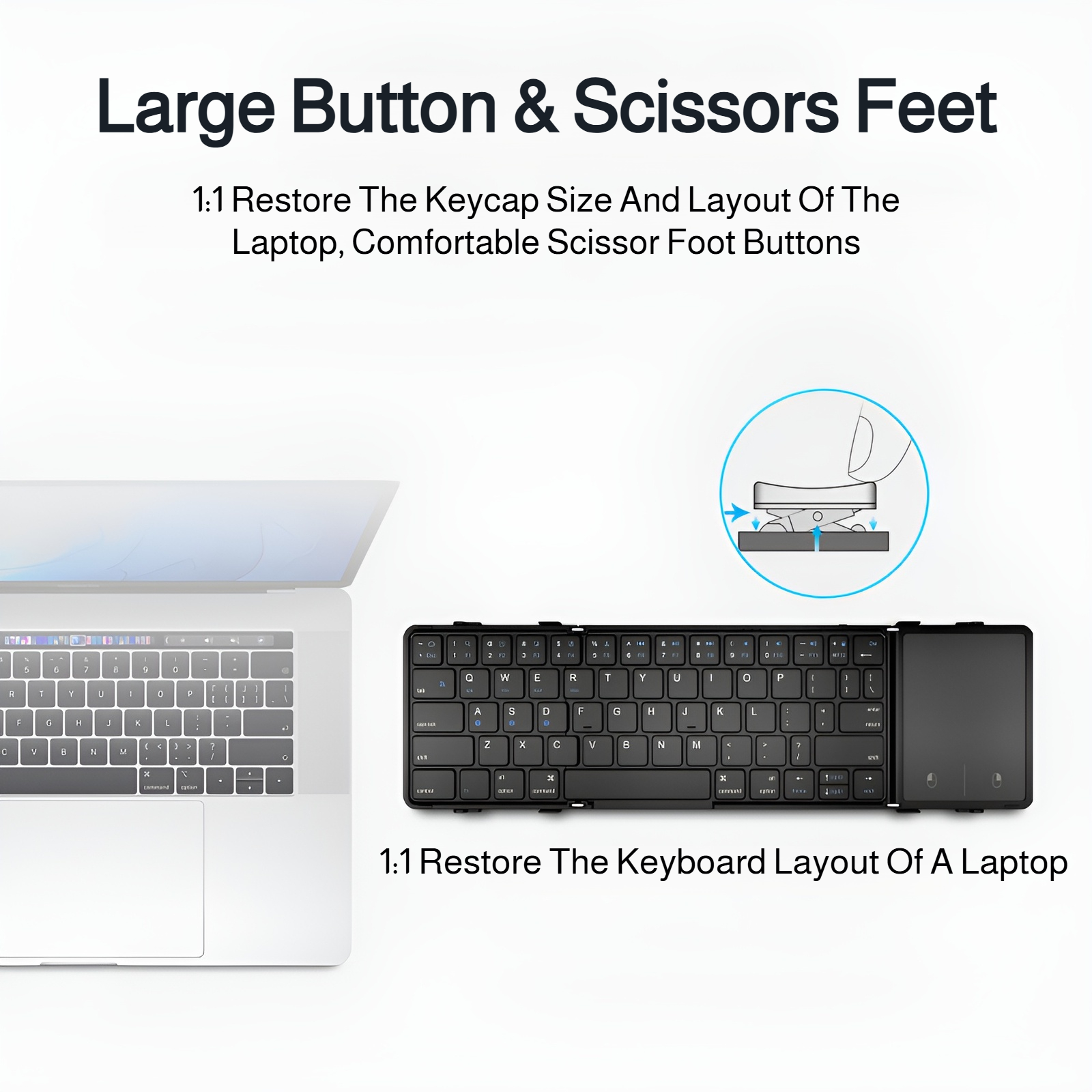 Teclado Bluetooth plegable doble con touchpad, conectable a laptop, tablet y móvil