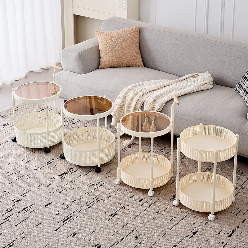 Mesa auxiliar con carrito de cristal móvil