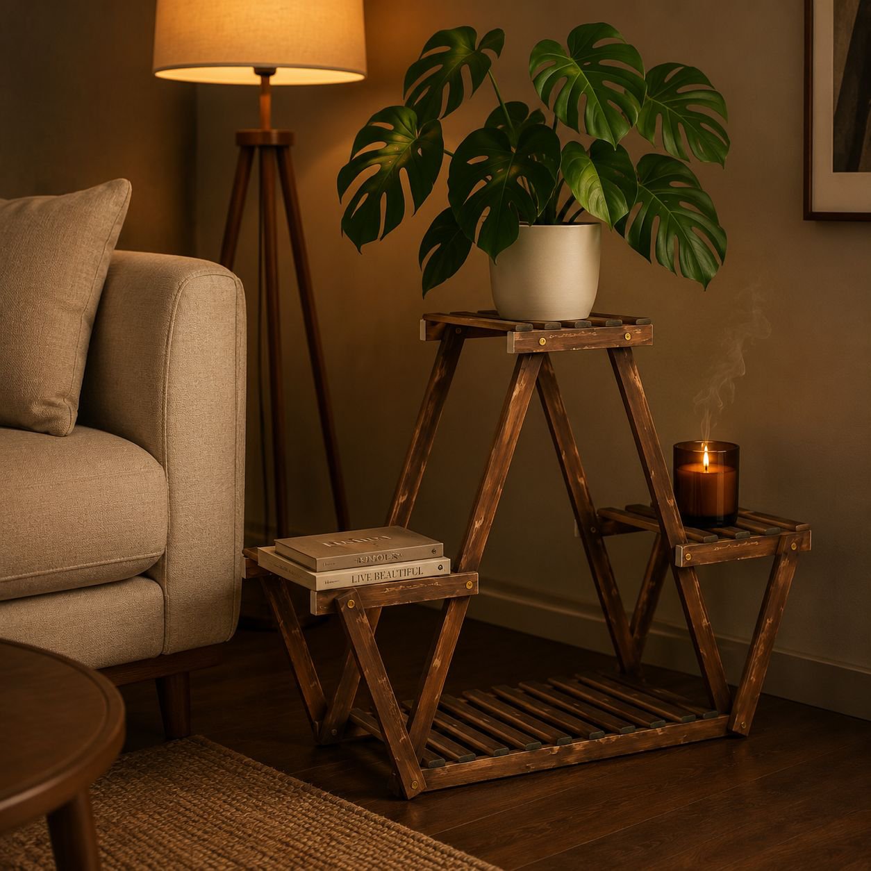 Bodenstehendes Blumenregal für Sukkulenten Wohnzimmer Balkon aus Holz