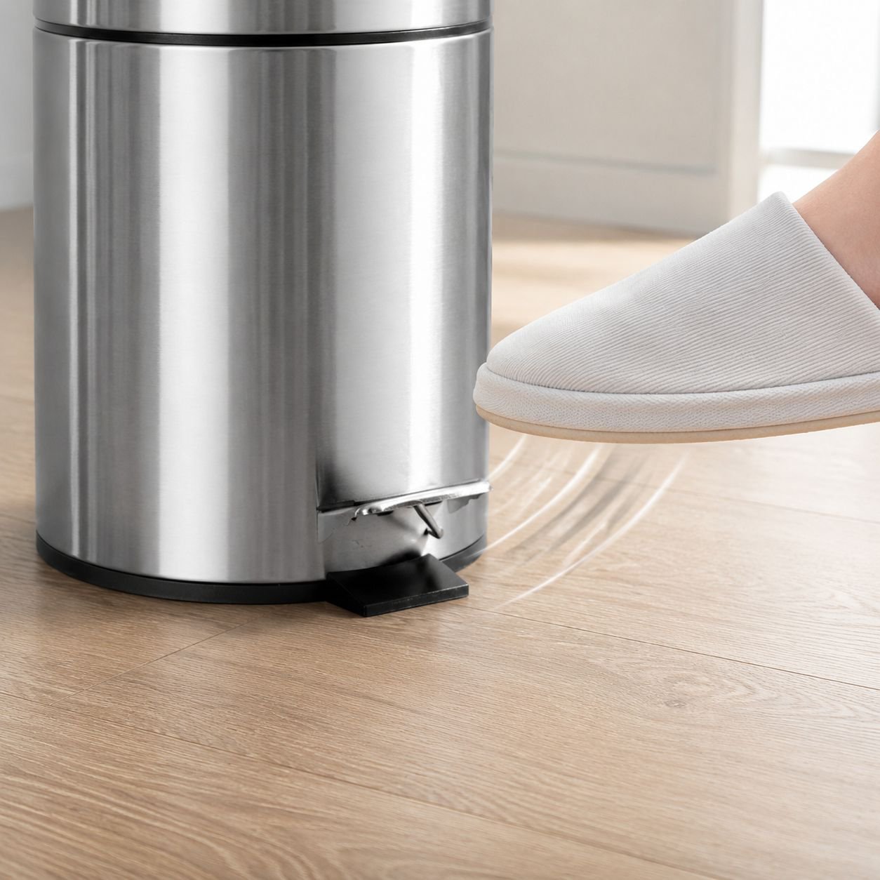 Hands-free kitchen trash can with soft close lid