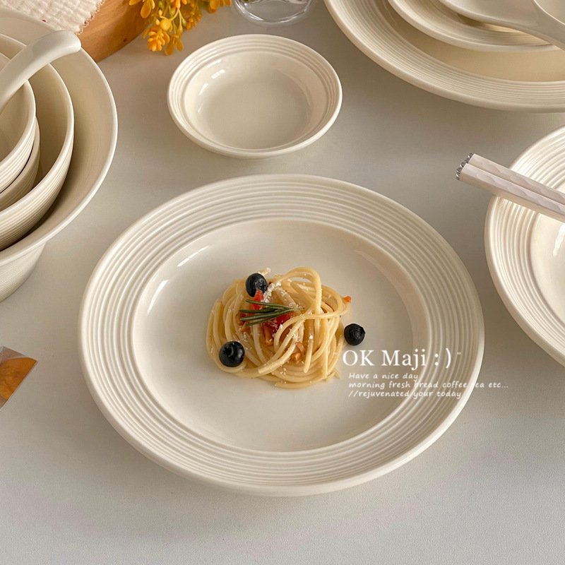 盘子菜盘家用ins风餐具陶瓷高级感轻奢碗盘意面草帽盘牛排餐盘