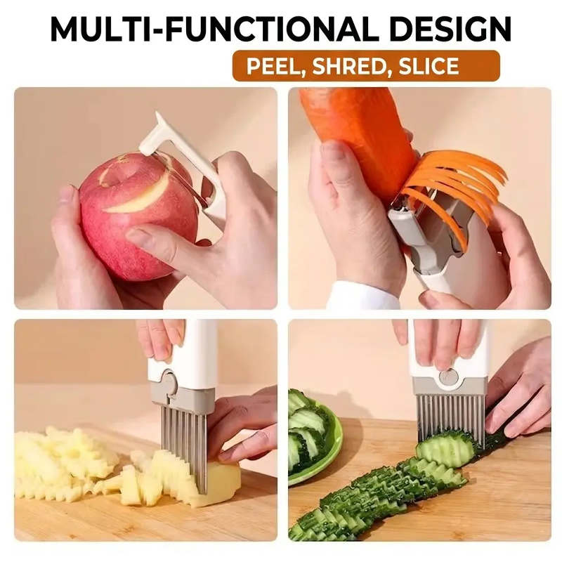 Coupe-légumes et éplucheur 3-en-1 en acier inoxydable pour fruits et légumes