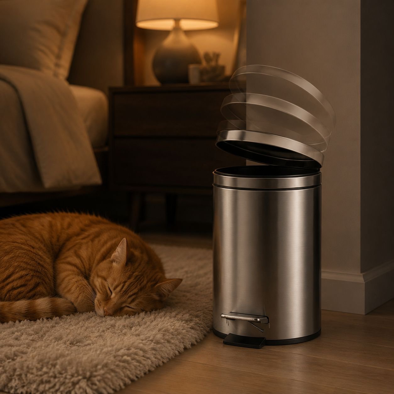 Slow-Close Lid Pedal Trash Can for Kitchen and Bathroom