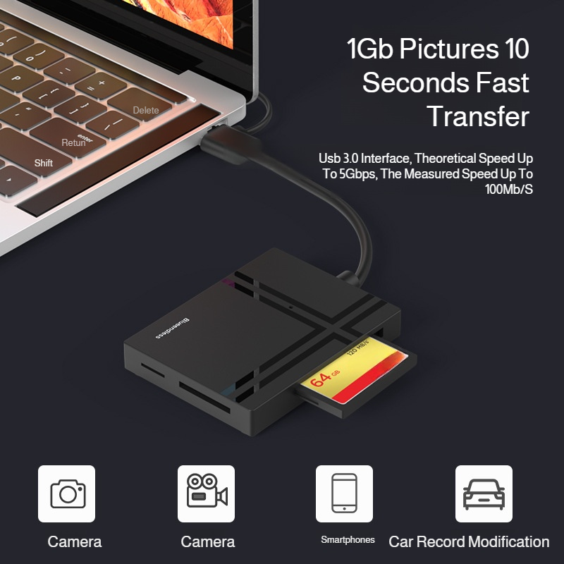 Lector de tarjetas multifunción USB 3.0 Type-C para móvil y PC, CF/SD/TF/MS/M2
