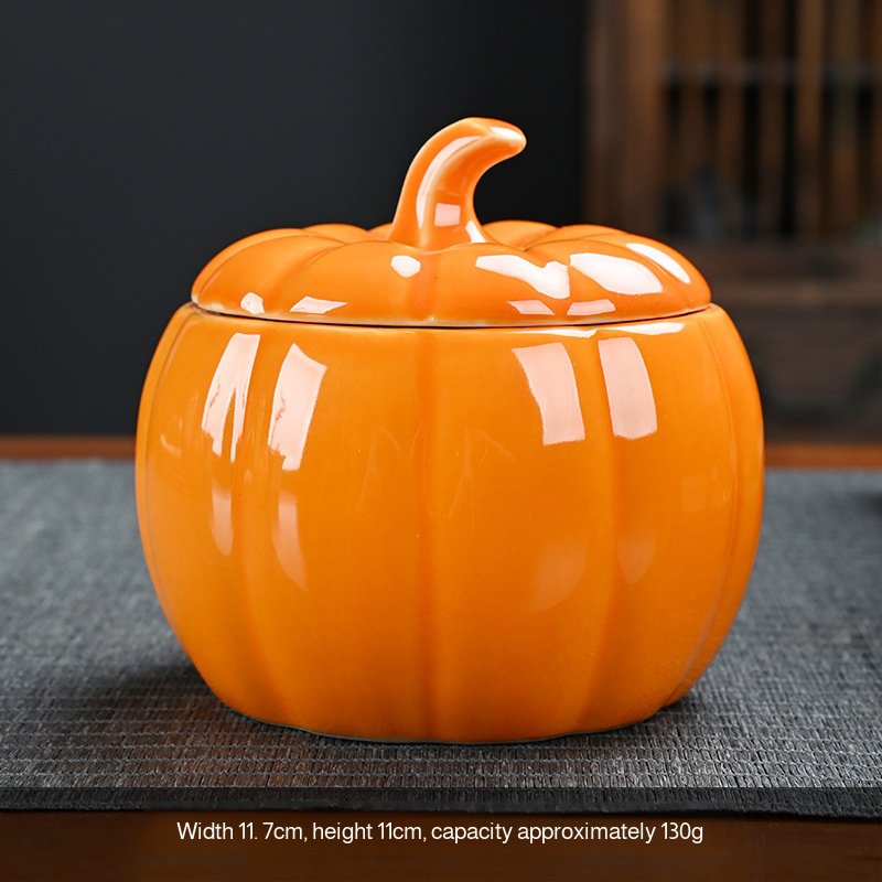 Pumpkin-inspired tea storage jar with a charming seasonal design