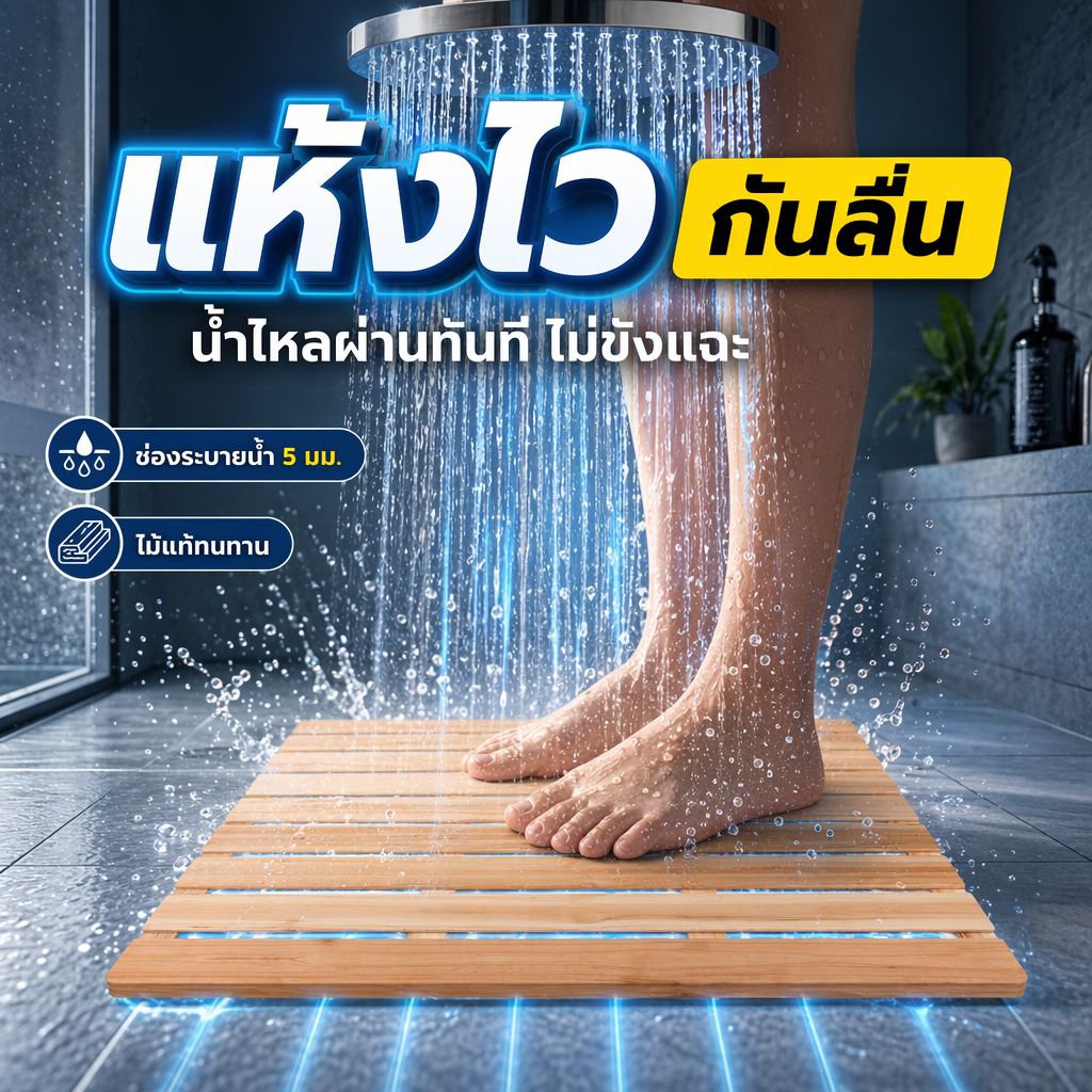 แผ่นไม้กันลื่นสำหรับห้องน้ำ ผลิตจากไม้กันผุ หนาเป็นพิเศษสำหรับห้องอาบน้ำ