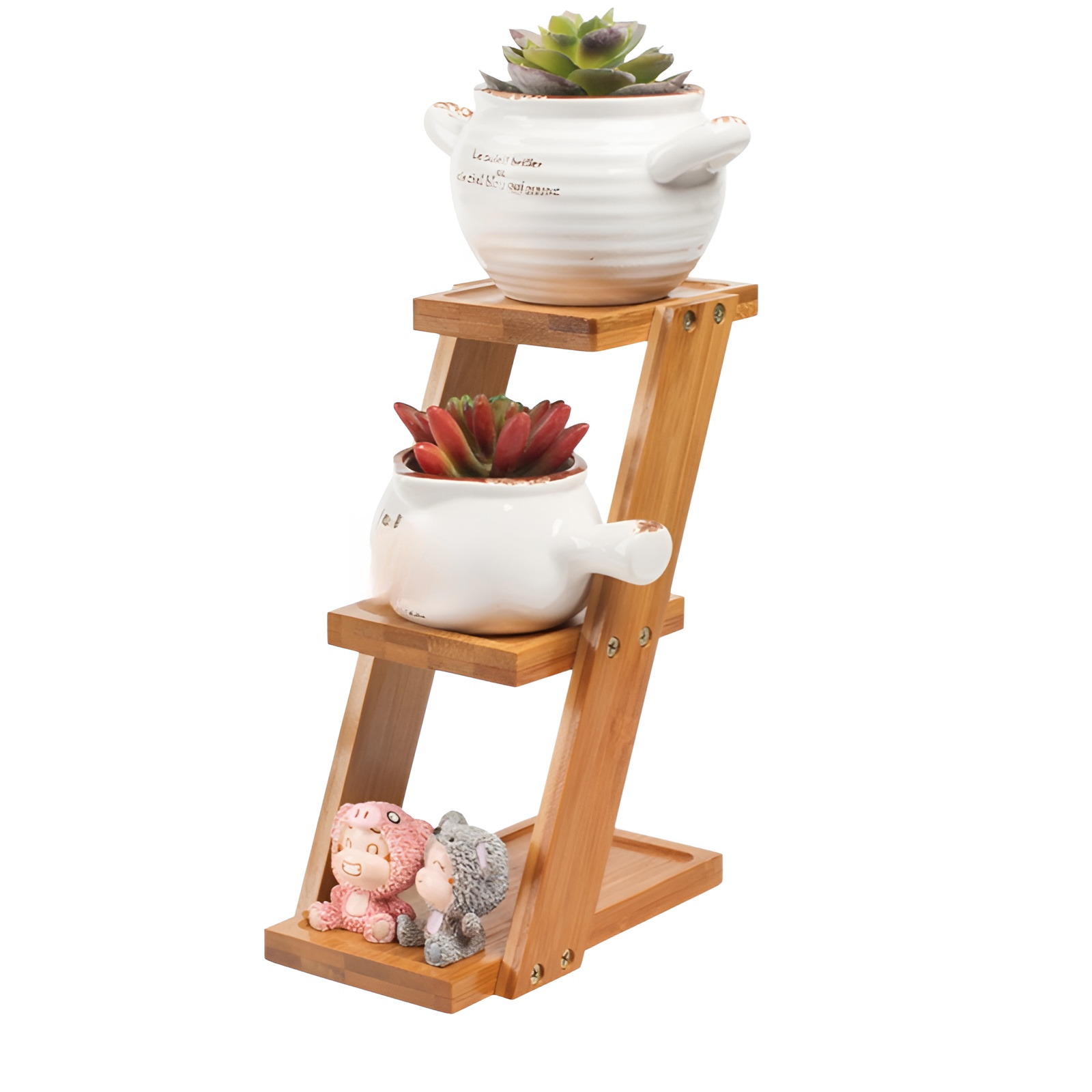 Desktop-Blumenständer, 25*10*18cm, Bambus, kleiner Pflanzenständer für kleine Blumentöpfe