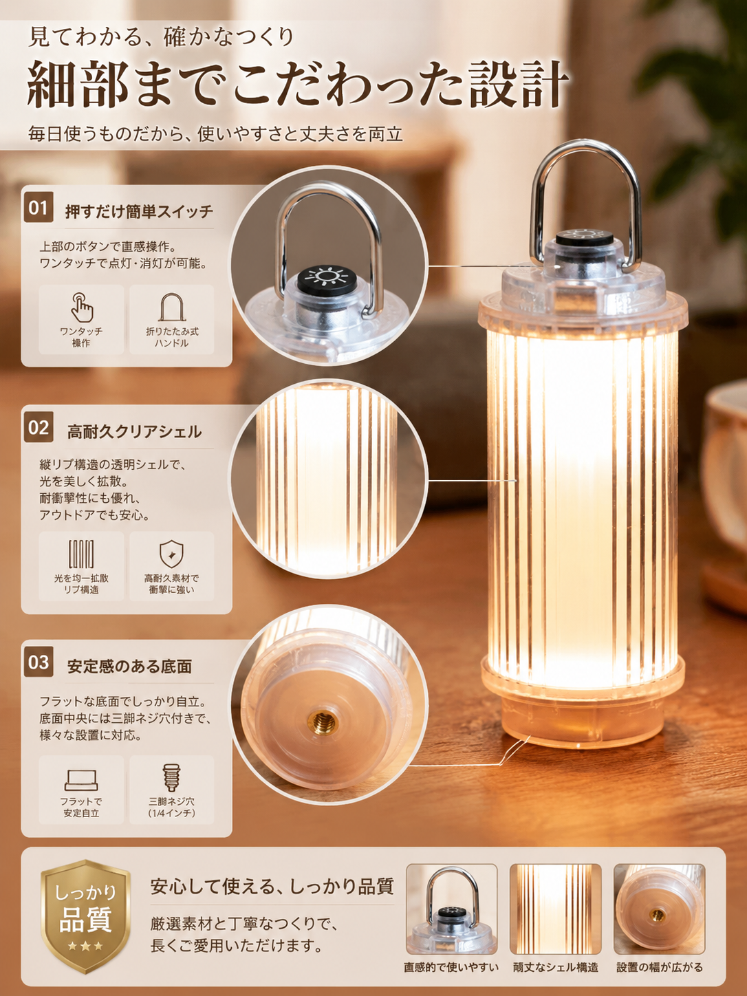 Khonsu S3 ミニ透明キャンプランプ、充電式多機能テントキャンプランプ、LED照明
