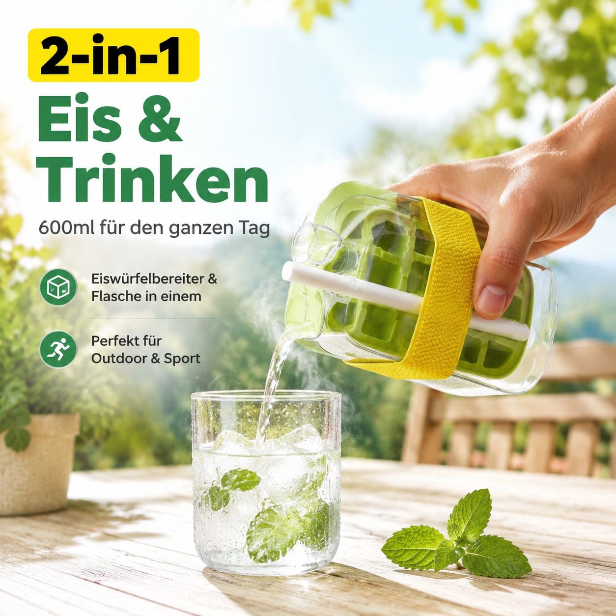 Eiswürfelform mit Pressbefüllung und Wasserkaraffe, Haushalts-Eiswürfelbereiter