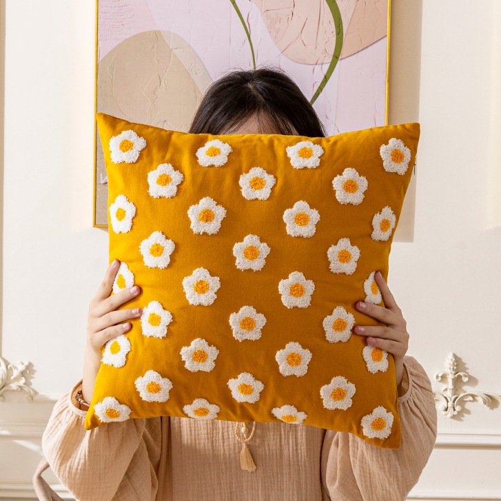 花の刺繍枕カバー