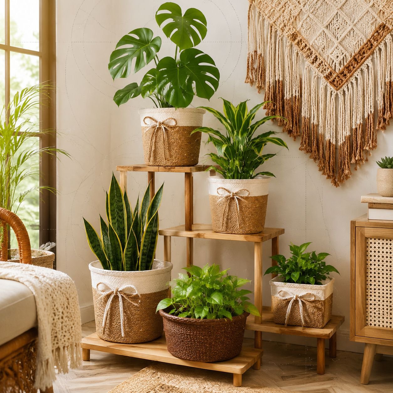 Elegant woven flower pot basket for office decor