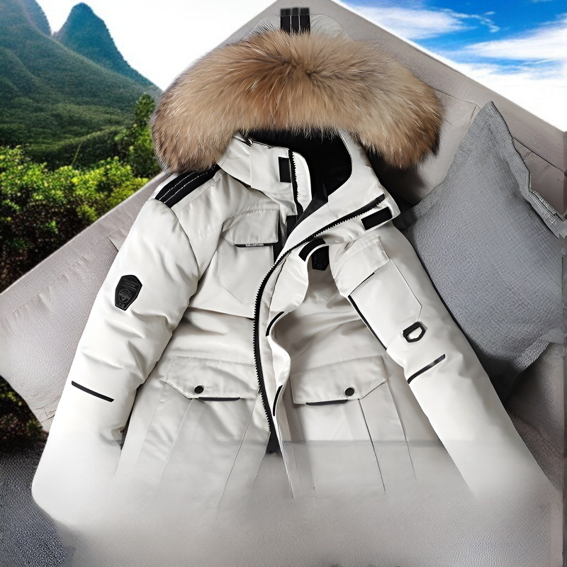 メンズショート冬厚手毛皮襟カジュアルコート全体画像