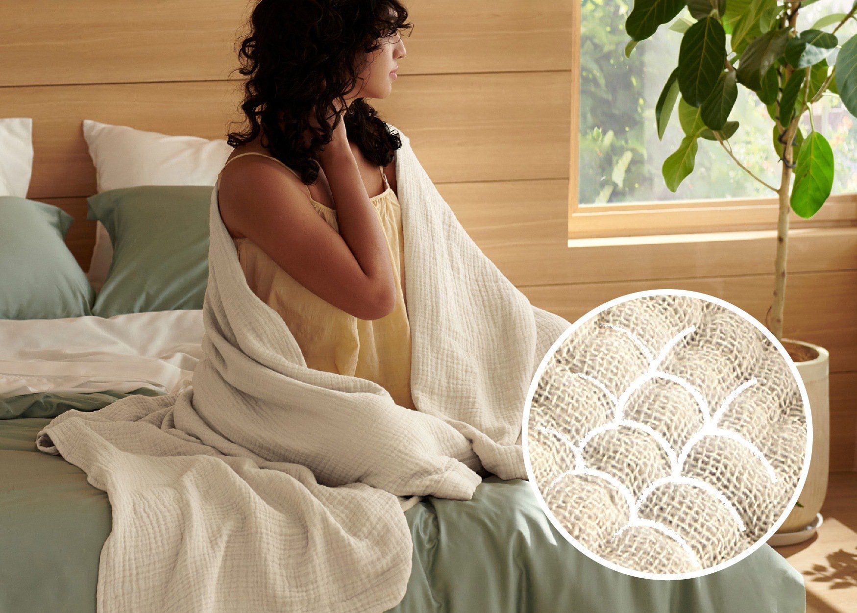 Summer blanket in airy, cozy bedroom