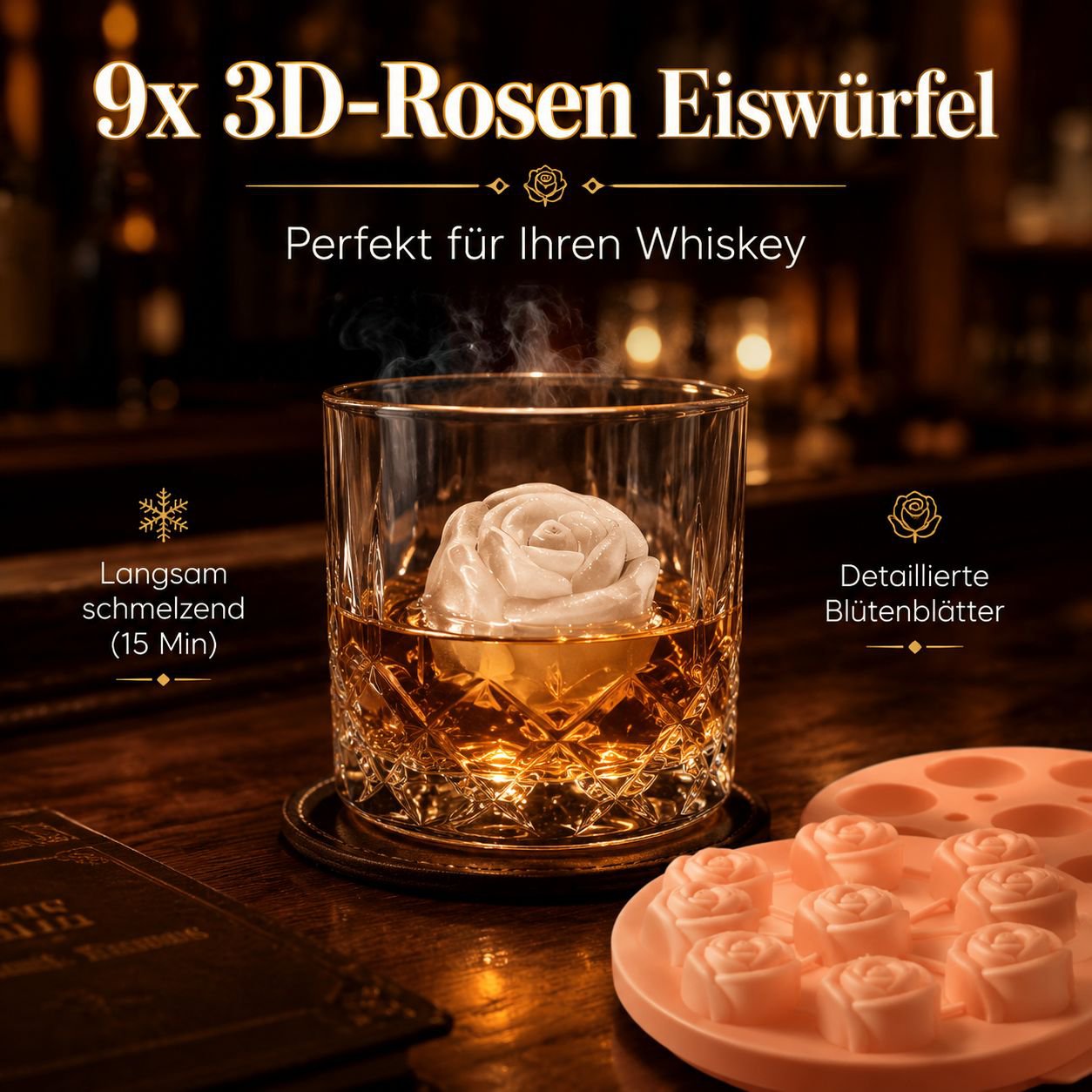 Kreative Silikon-Eiswürfelform in Rosenform, Eismacher für Whisky und Getränke