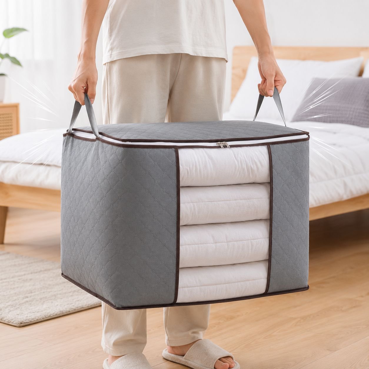 Large capacity quilt storage bag, household clothing organizer, non-woven luggage bag, waterproof an