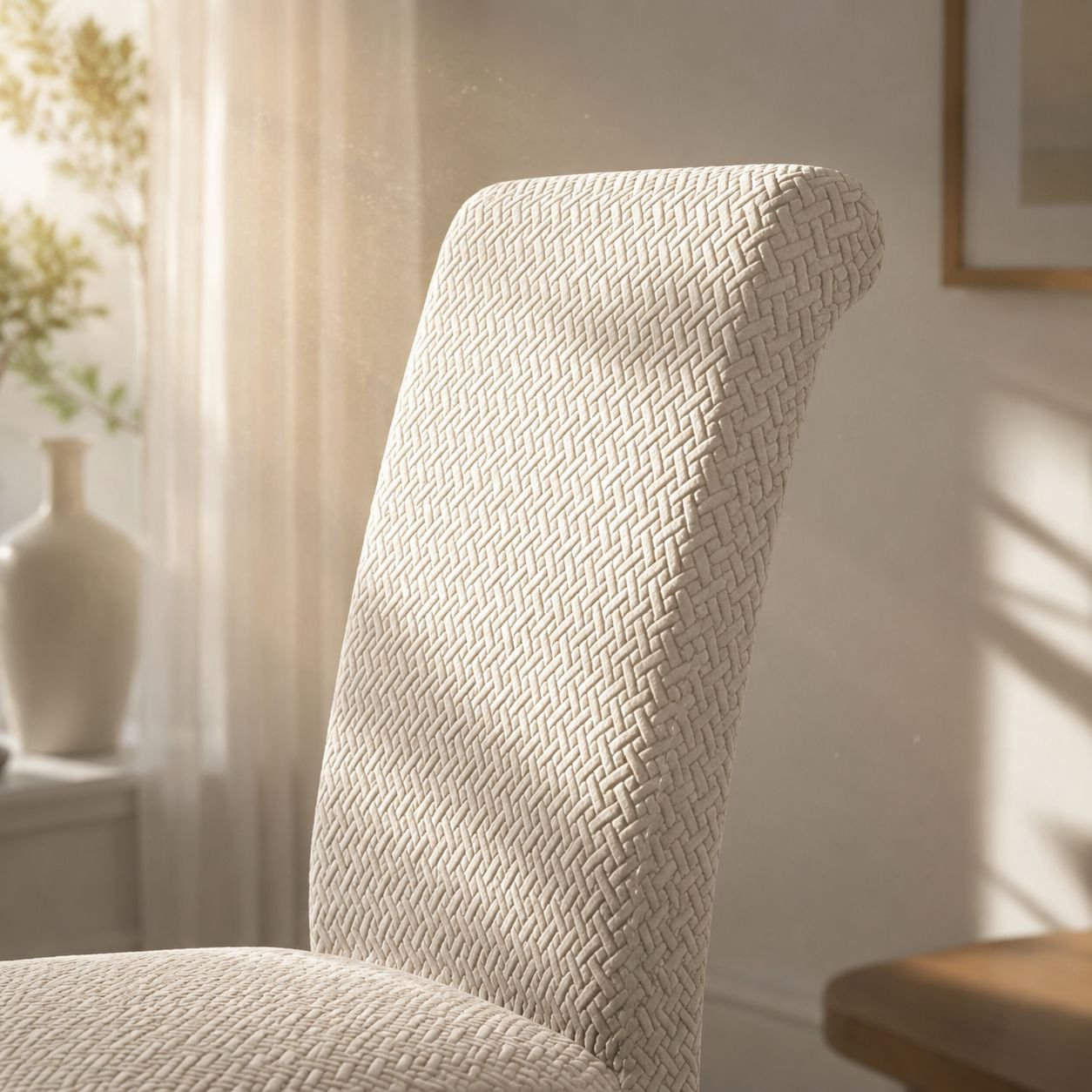 Elegant jacquard fabric dining chair with high backrest