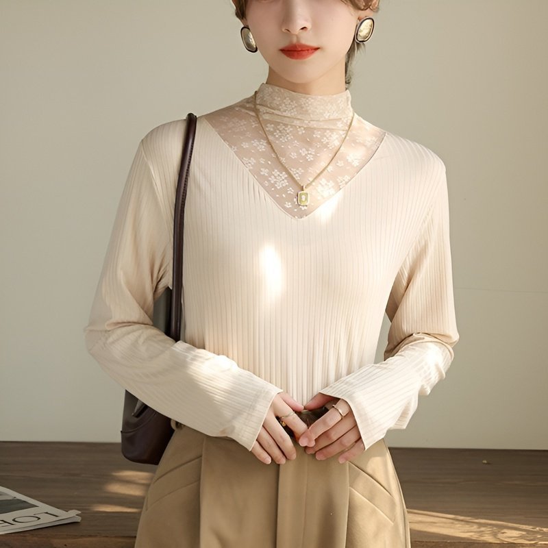 여성 니트 레깅스 봄가을 휴가 투피스 이너 레깅스 여 긴팔 상의 망사 레이스 슬림 레깅스