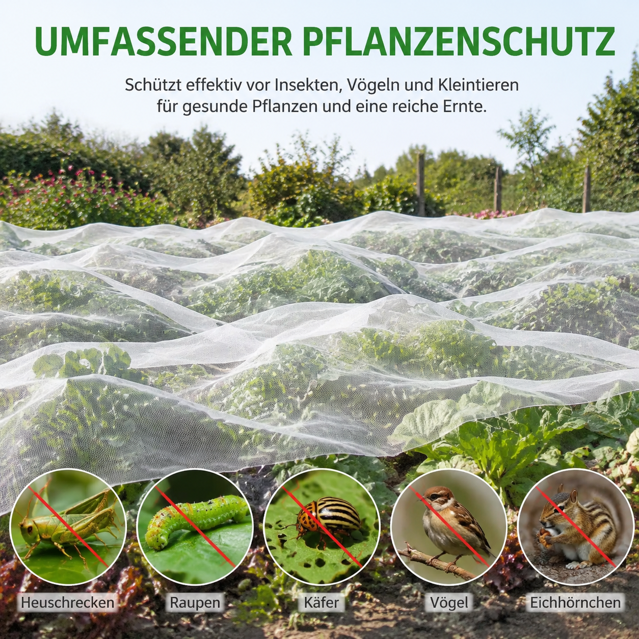 Schutznetz für Gewächshaus und Garten