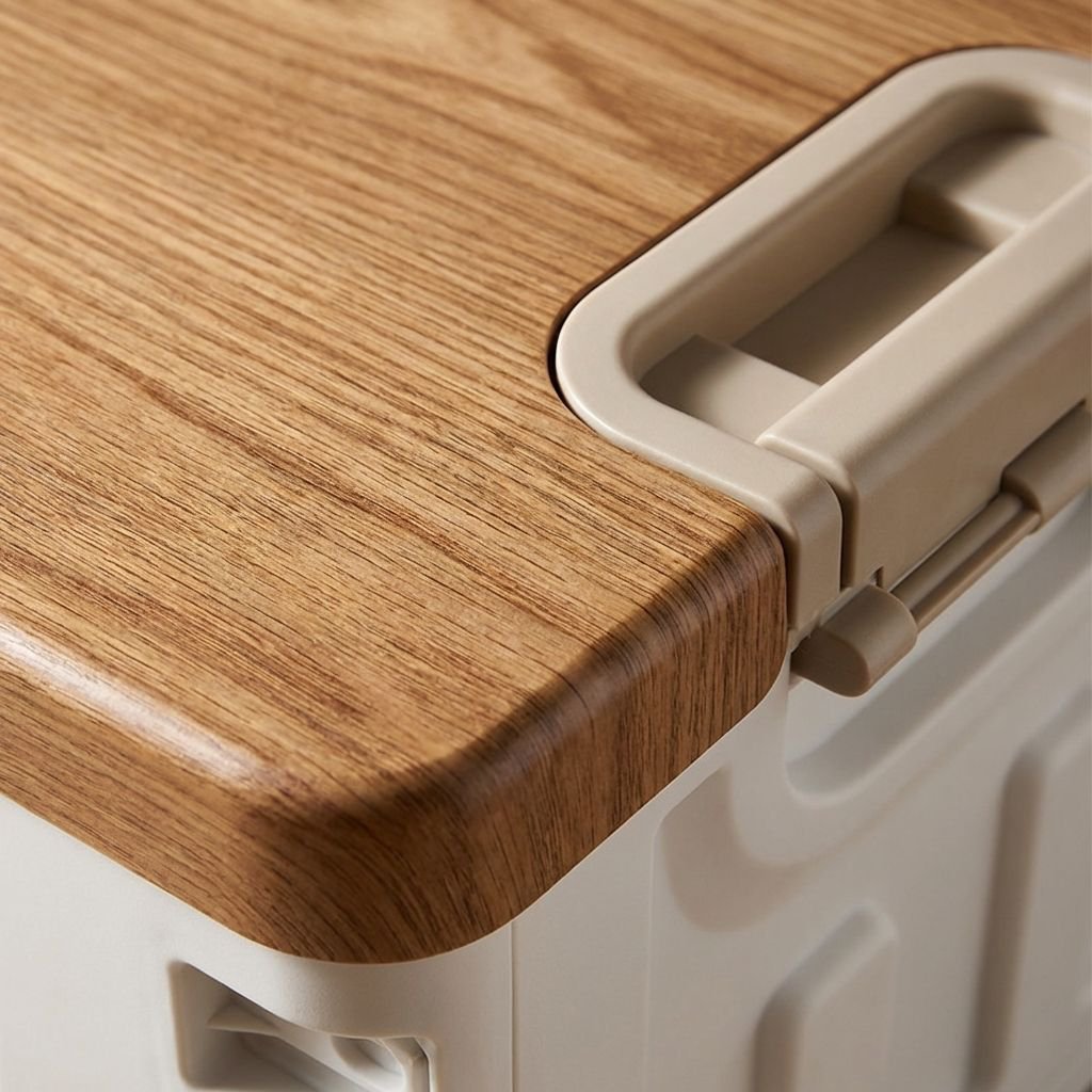 Pudełko do przechowywania składane z drewnianą pokrywą