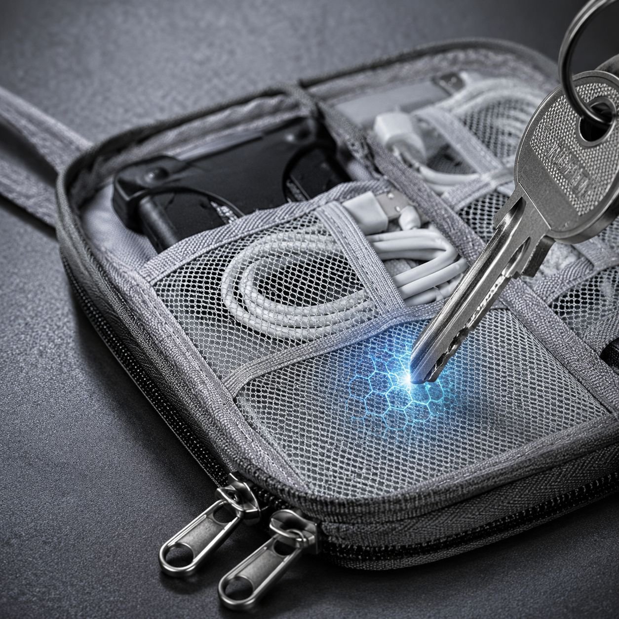Organisation des écouteurs et cartes mémoire dans la trousse
