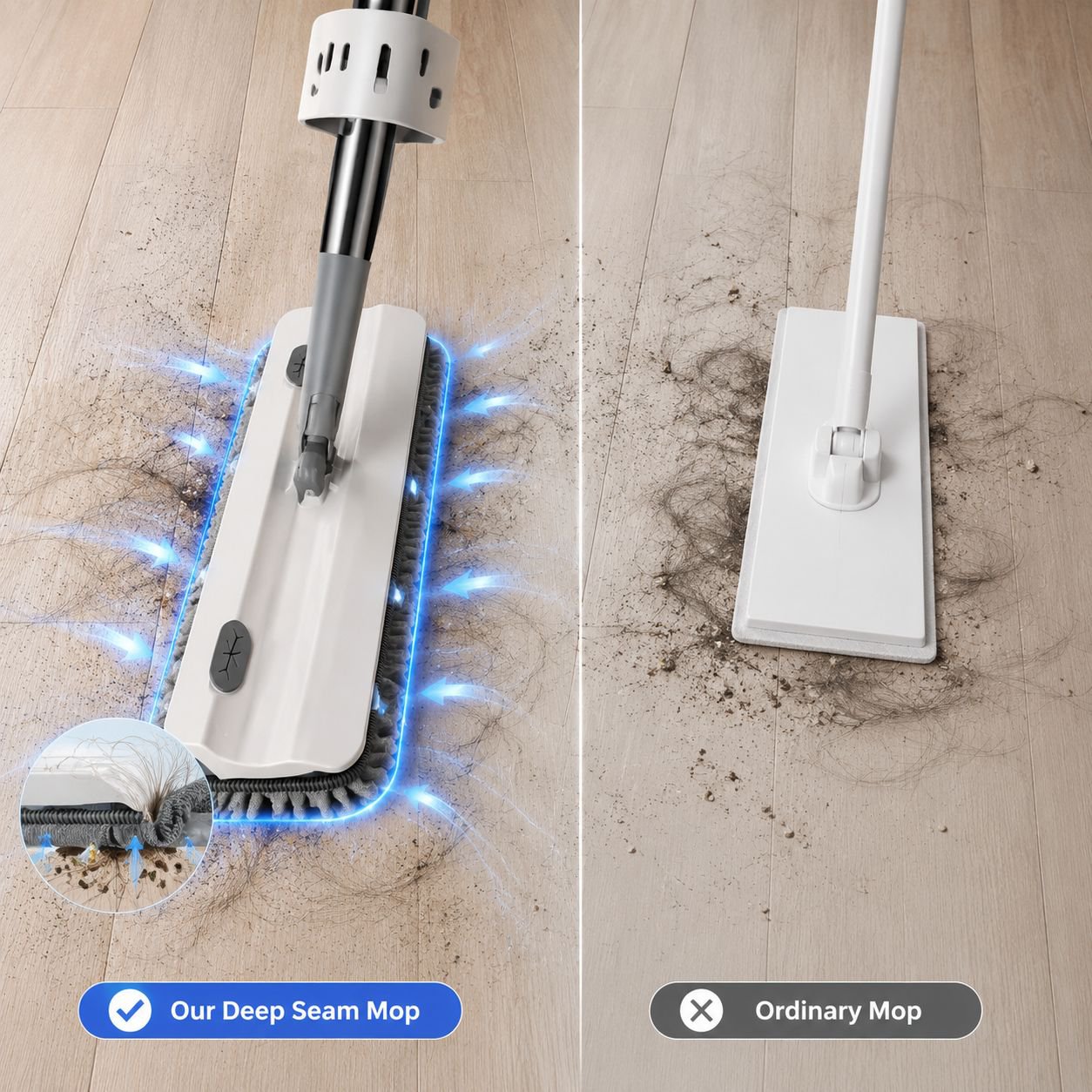 Versatile dual-use mop on hardwood floor