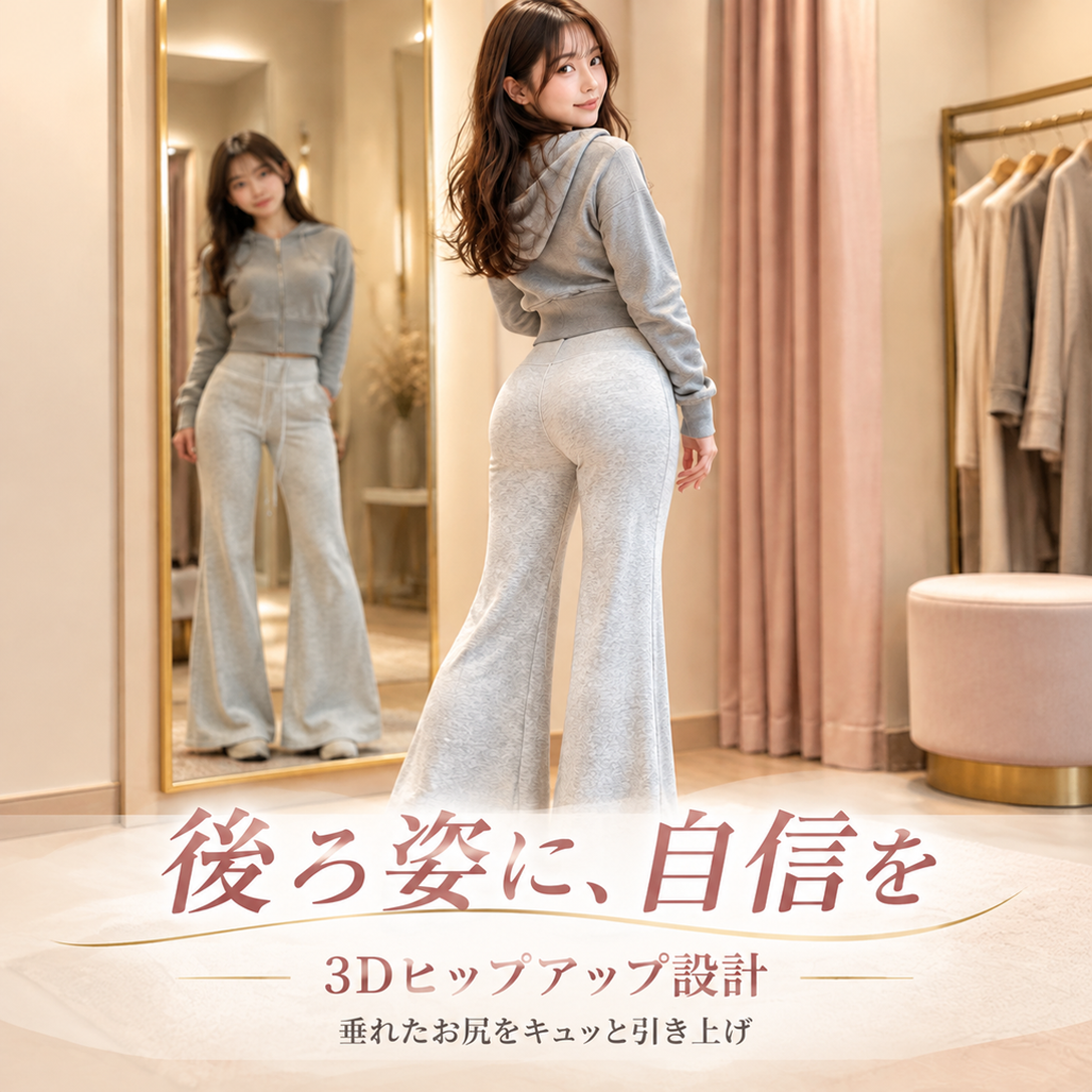 スリムに見えるハイウエストフレアスウェットパンツ