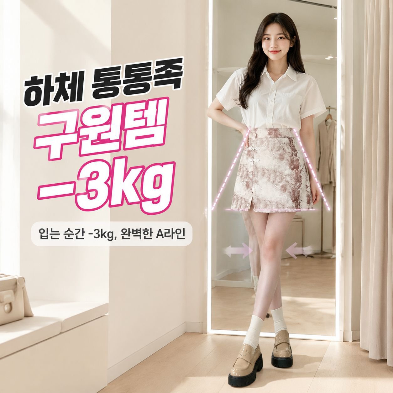 여성 하이웨스트 나염 A라인 밴딩 미디 스커트
