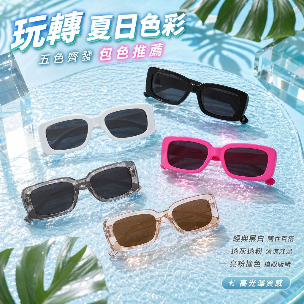 復古矩形太陽眼鏡 旅行沙灘派對潮人必備
