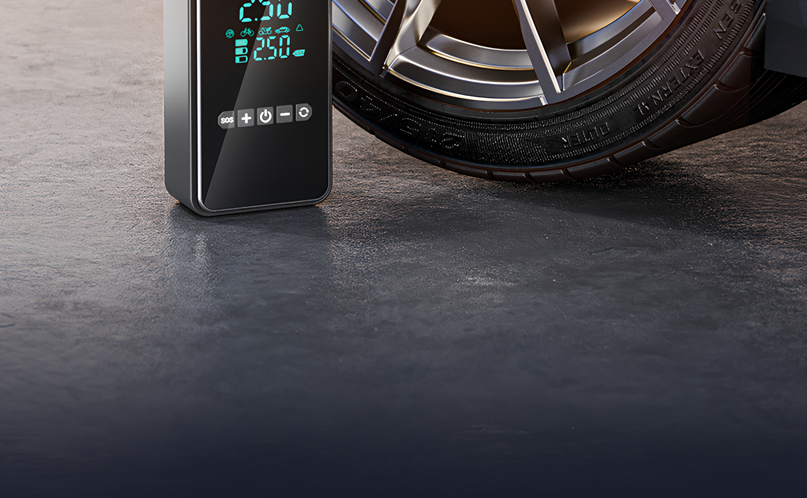 車のタイヤに使用するワイヤレスエアポンプ