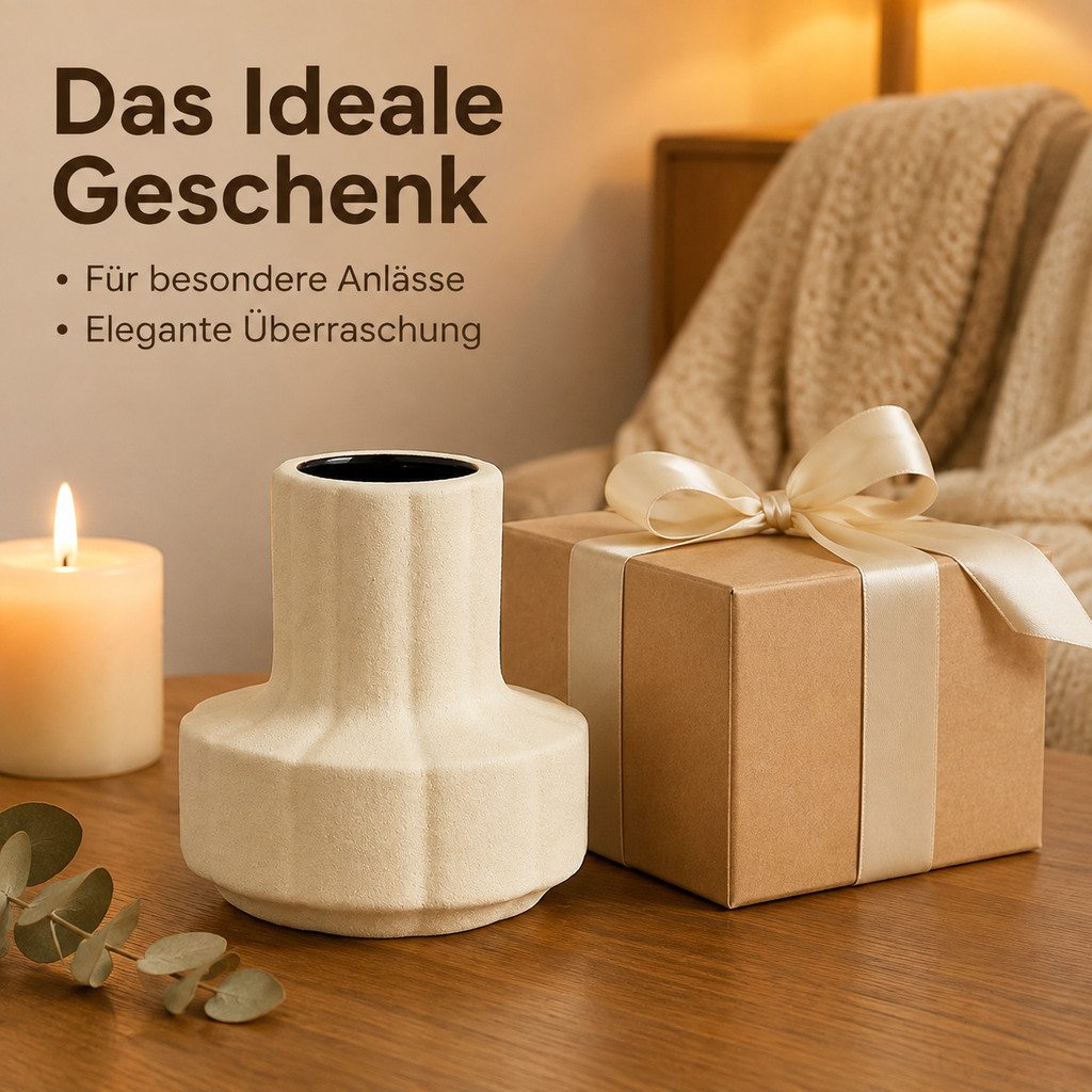 Nordische Keramikvase im Wabi-Sabi-Stil fuer Blumen und Hydrokultur